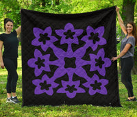 Hawaiian Premium Quilt Royal Pattern - Black And Purple - A1 Style Purple - Polynesian Pride