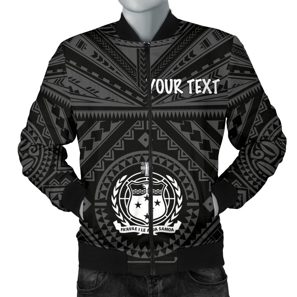 Samoa Personalised Men's Bomber Jacket - Samoa Seal In Polynesian Tattoo Style Black - Polynesian Pride