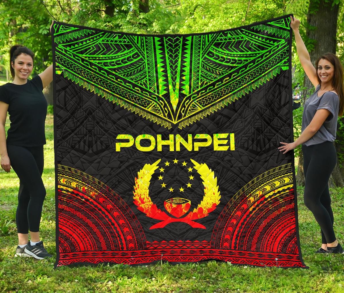 Pohnpei Premium Quilt - Pohnpie Flag Polynesian Chief Reggae Version - Polynesian Pride