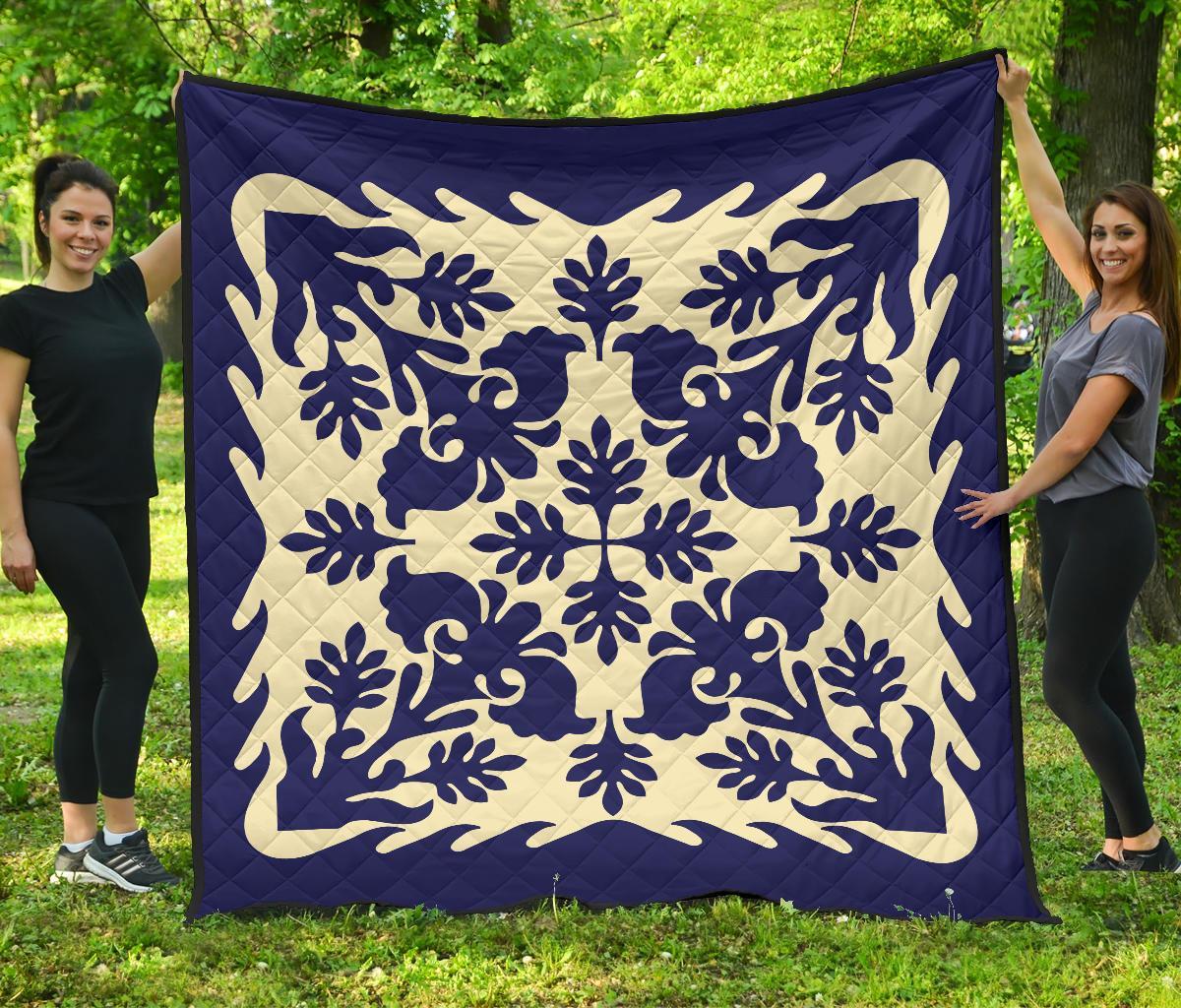 Hawaiian Leaves Pattern Premium Quilt - Blue - Argu Style - AH Blue - Polynesian Pride