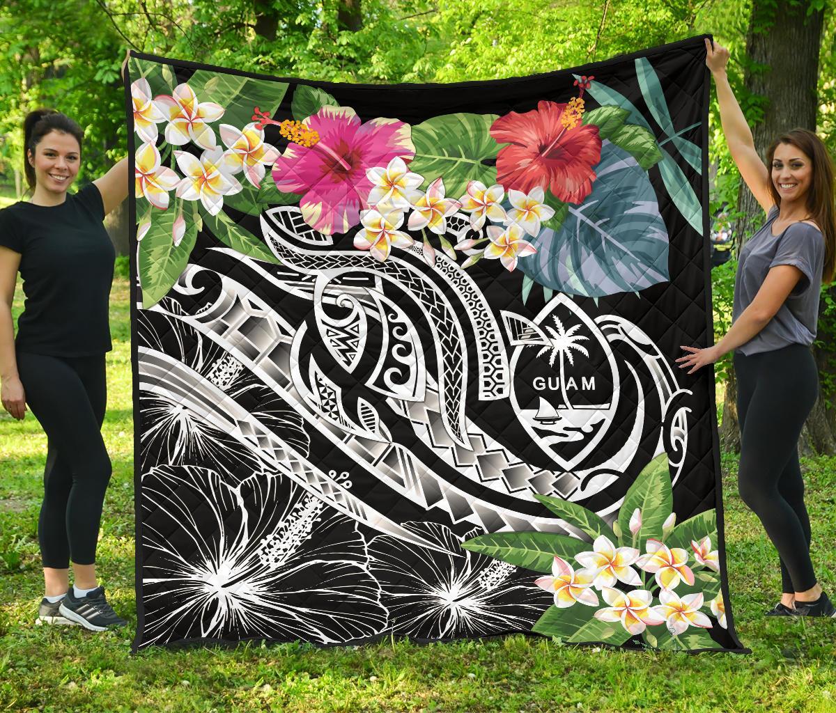 Guam Polynesian Premium Quilt - Summer Plumeria (Black) - Polynesian Pride