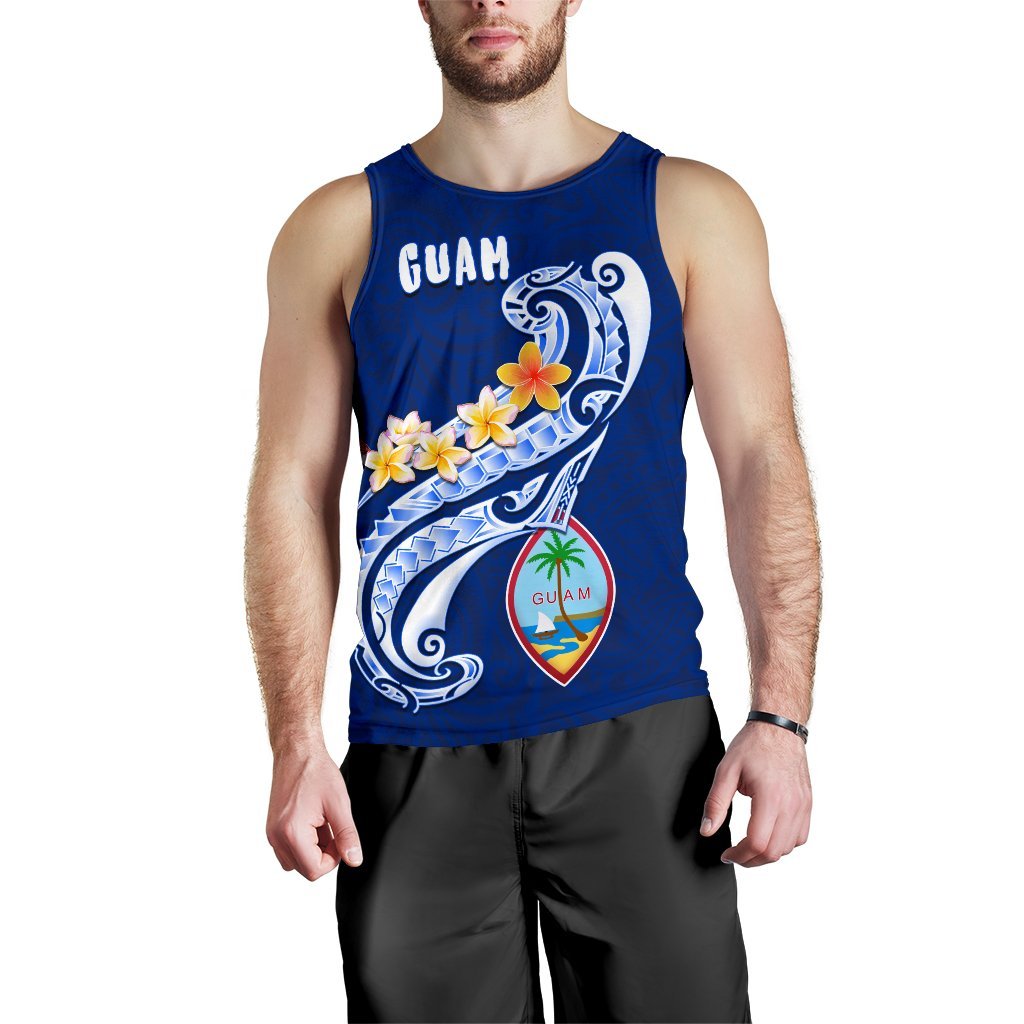Guam Men's Tank Top - Guam Seal Polynesian Patterns Plumeria (Blue) - Polynesian Pride
