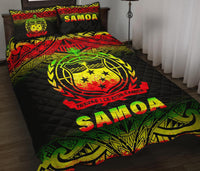 Samoa Quilt Bed Set - Samoa Coat Of Arms Polynesian Tattoo Black Fog Reggae Version - Polynesian Pride