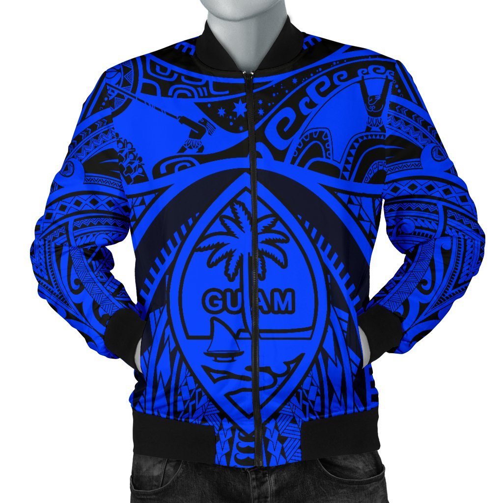 Polynesian Men's Bomber Jackets - Guam Flag, Seal with Maui Moana Tattoo blue - Polynesian Pride