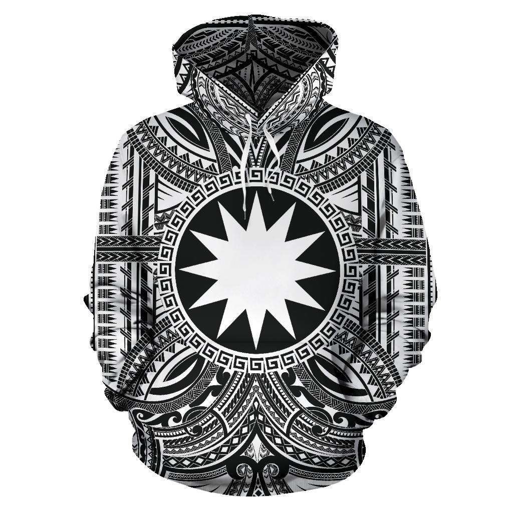 Nauru ll Over Hoodie Nauru Coat of rms Polynesian White Black Unisex Black - Polynesian Pride