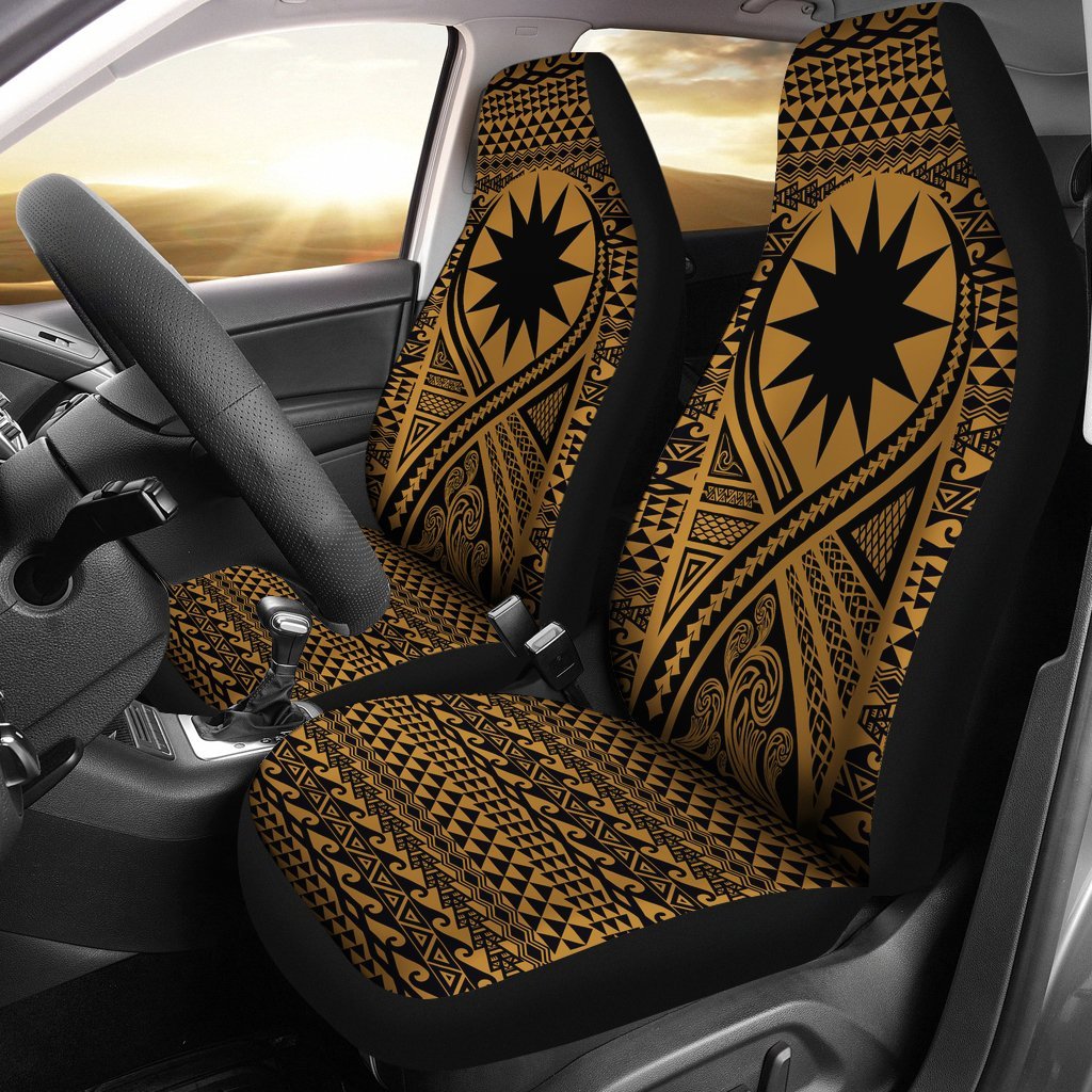 Nauru Car Seat Cover - Nauru Flag Polynesian Tattoo Gold Universal Fit Gold - Polynesian Pride