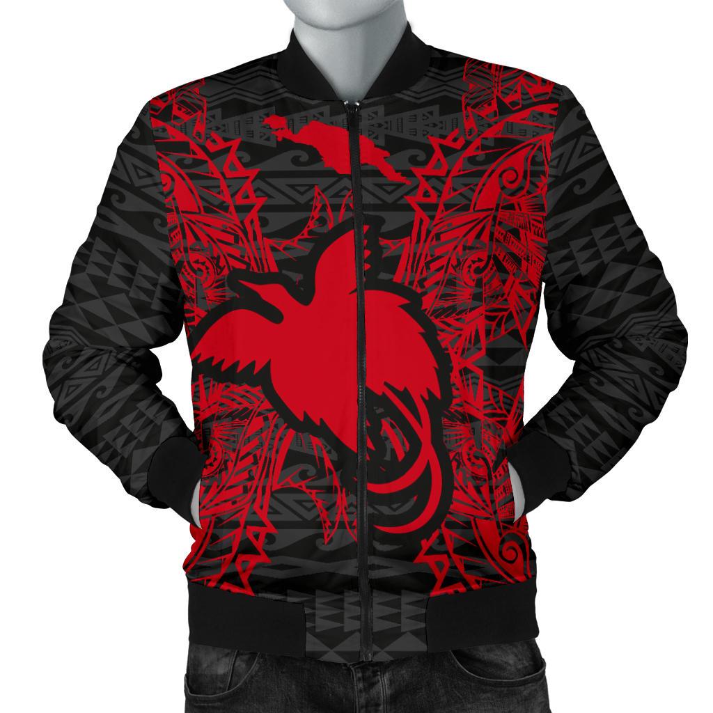Papua New Guinea Polynesian Men's Bomber Jacket Map Red Red - Polynesian Pride