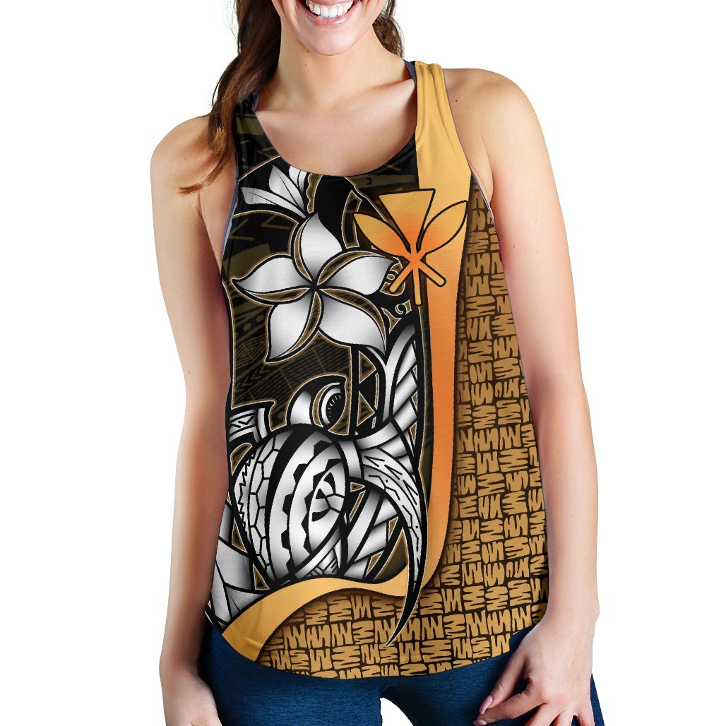 Polynesian Hawaii Women Racerback Tank Gold - Turtle with Hook - Polynesian Pride