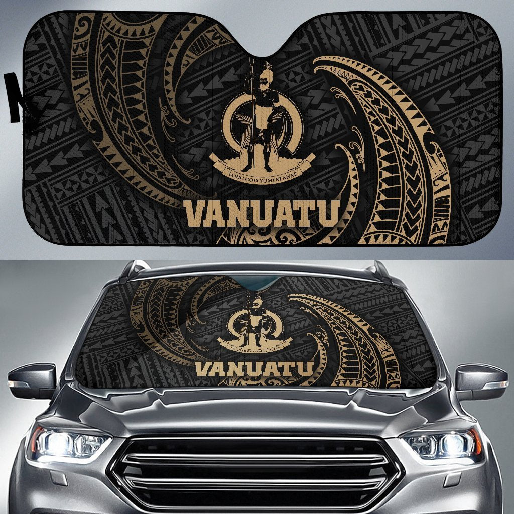 Polynesian Vanuatu Sun Shades - Gold Tribal Wave Auto Sun Shade Universal Fit Gold - Polynesian Pride
