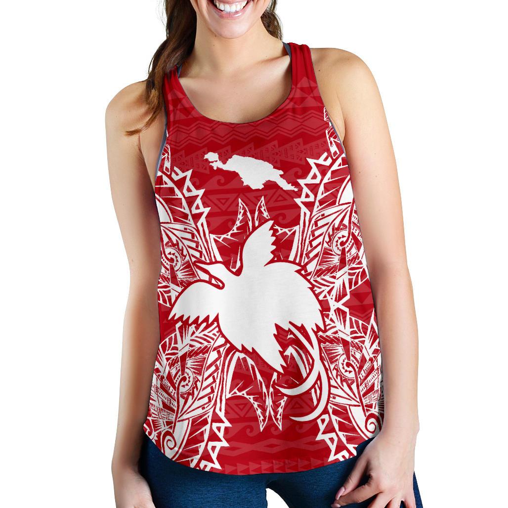 Papua New Guinea Polynesian Women Tank Top Map Red White Red - Polynesian Pride