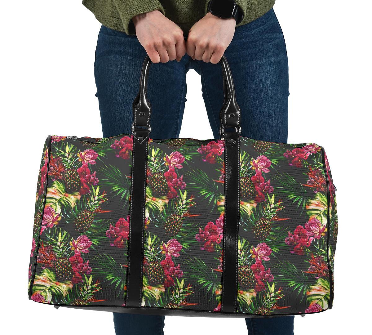 Hawaii Palm Leaves Pineapples Jungle Leaf Hawaii Travel Bag Travel Bag One size Black - Polynesian Pride