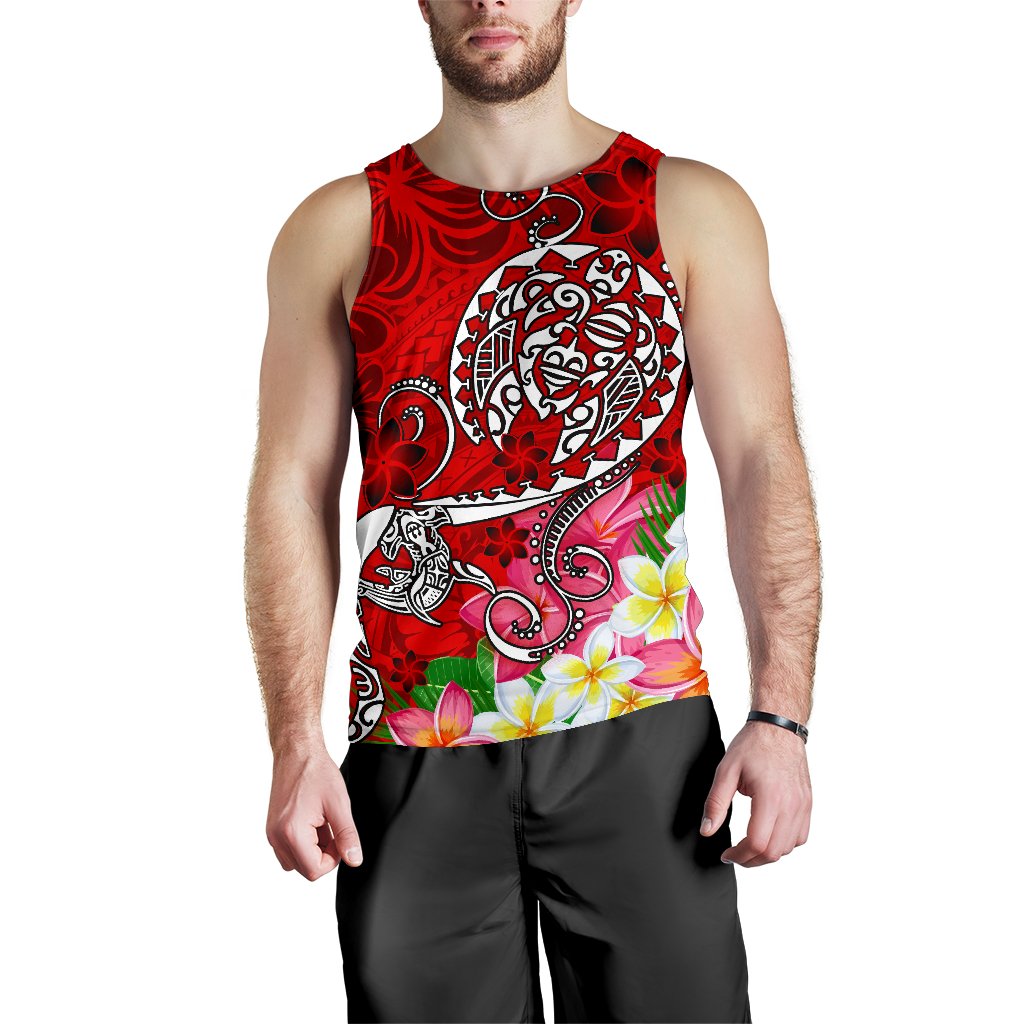 Polynesian Men's Tank Top - Turtle Plumeria Red Color - Polynesian Pride
