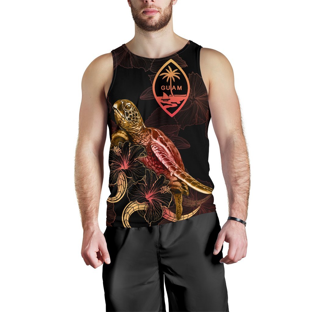 Guam Men Tank Top - Turtle With Blooming Hibiscus Gold - Polynesian Pride