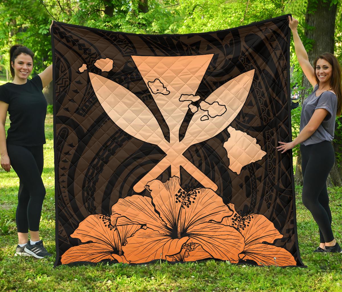 Hawaiian Kanaka Premium Quilt Hibiscus Polynesian Love Orange Orange - Polynesian Pride