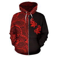 Hibiscus Hoodie Zip up Polynesian Half Style Red - Polynesian Pride