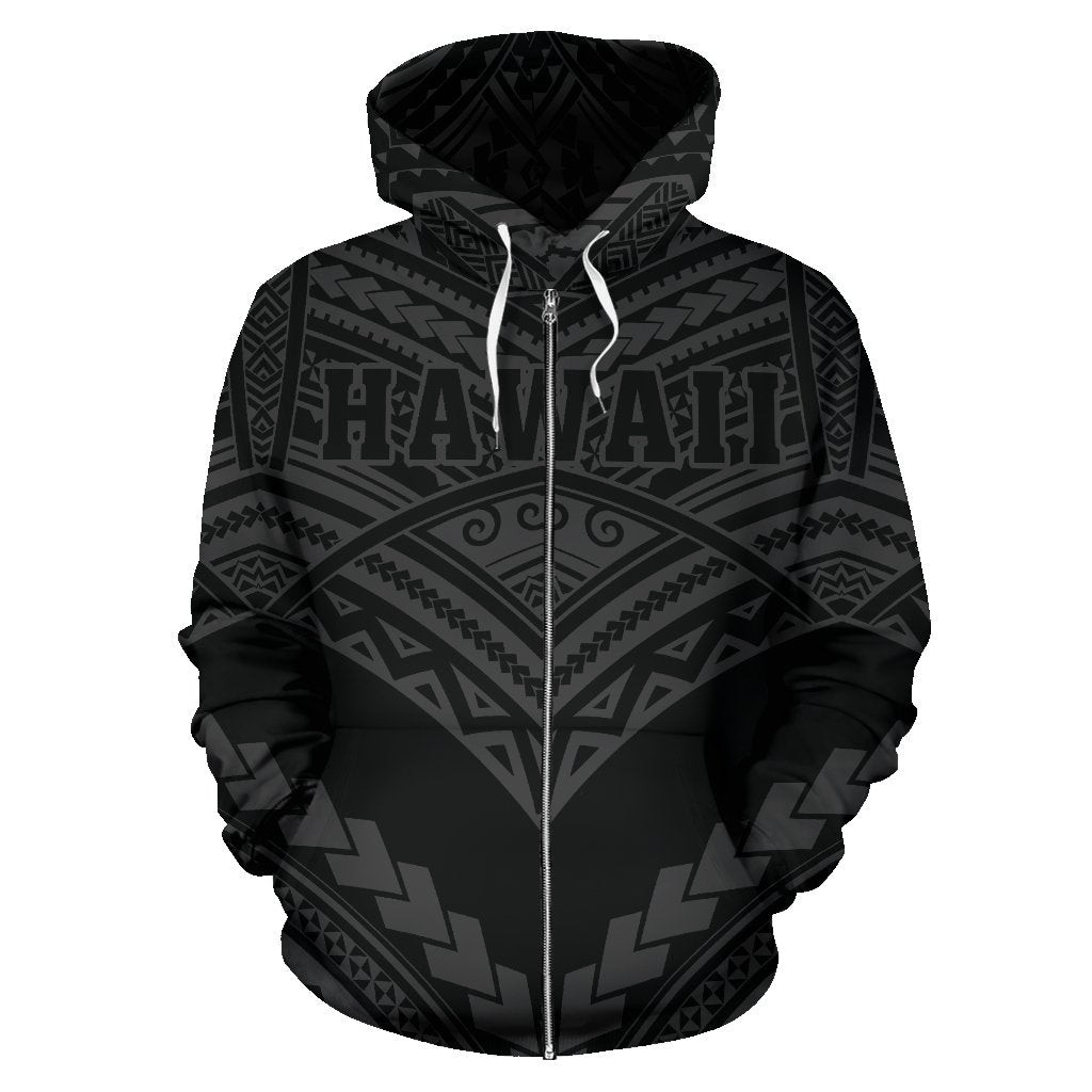 Hawaii Polynesian Zip up Hoodie Tribal New Warrior Style Gray Color - Polynesian Pride