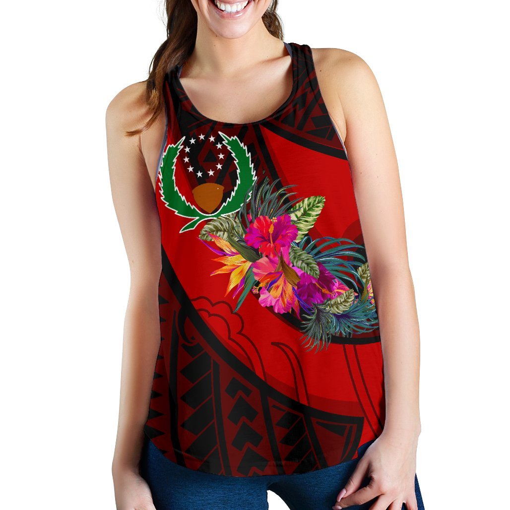 Pohnpei Women's Racerback Tank - Polynesian Hook And Hibiscus (Red) - Polynesian Pride