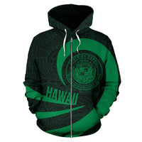 Hawaii Coat of Arms Roll In My Heart Zip up Hoodie Green - Polynesian Pride