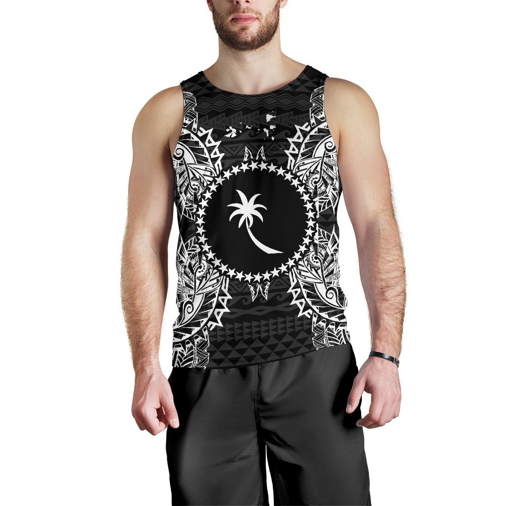 Chuuk Polynesian Men Tank Top Map Black Black - Polynesian Pride