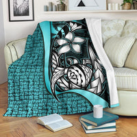Pohnpei Micronesia Premium Blanket Turquoise - Turtle With Hook White - Polynesian Pride