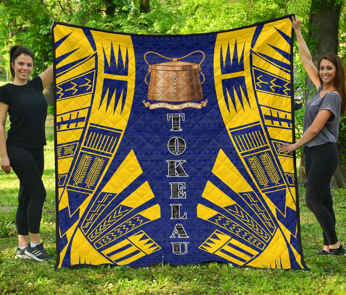 Tokelau Premium Quilt - Tokelau Coat Of Arms Polynesian Yellow Tattoo - Polynesian Pride