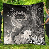 Federated States of Micronesia Premium Quilts - Humpback Whale with Tropical Flowers (White) - Polynesian Pride