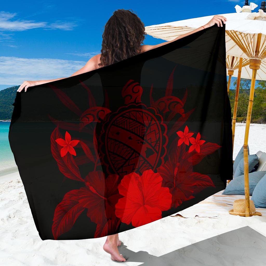 Hawaii Turtle Map Hibiscus Sarong - Red Sarong One Size Red - Polynesian Pride