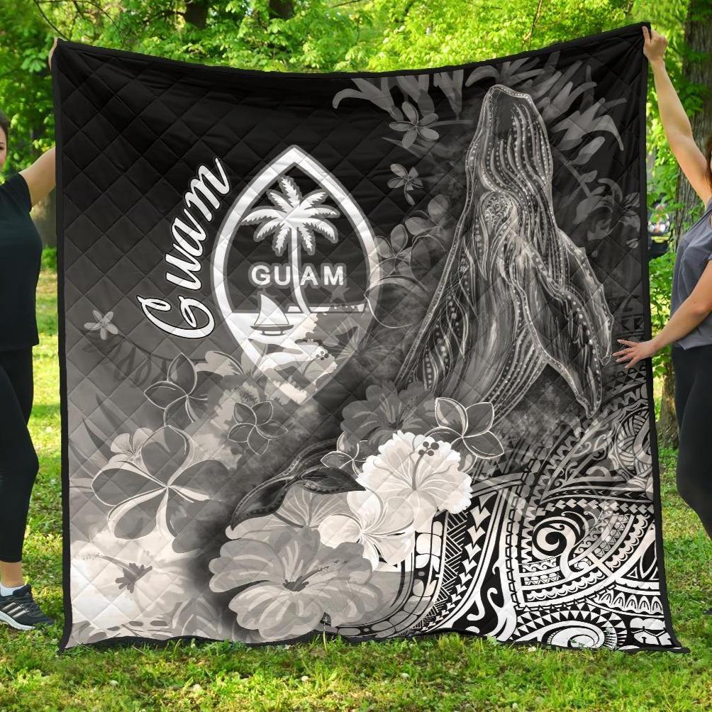 Guam Premium Quilt - Humpback Whale with Tropical Flowers (White) - Polynesian Pride