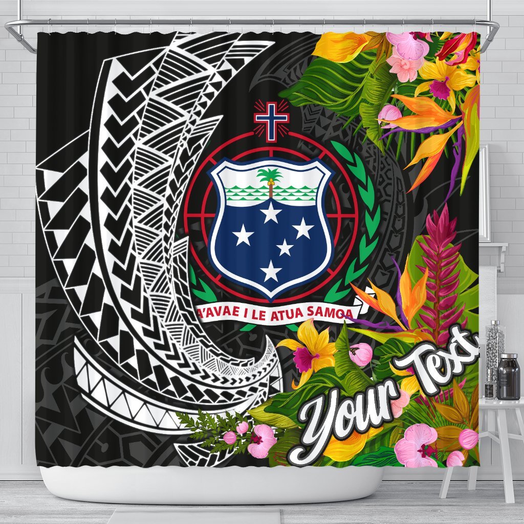 Samoa Shower Curtains - Custom Personalised Seal Spiral Polynesian Patterns 177 x 172 (cm) Black - Polynesian Pride