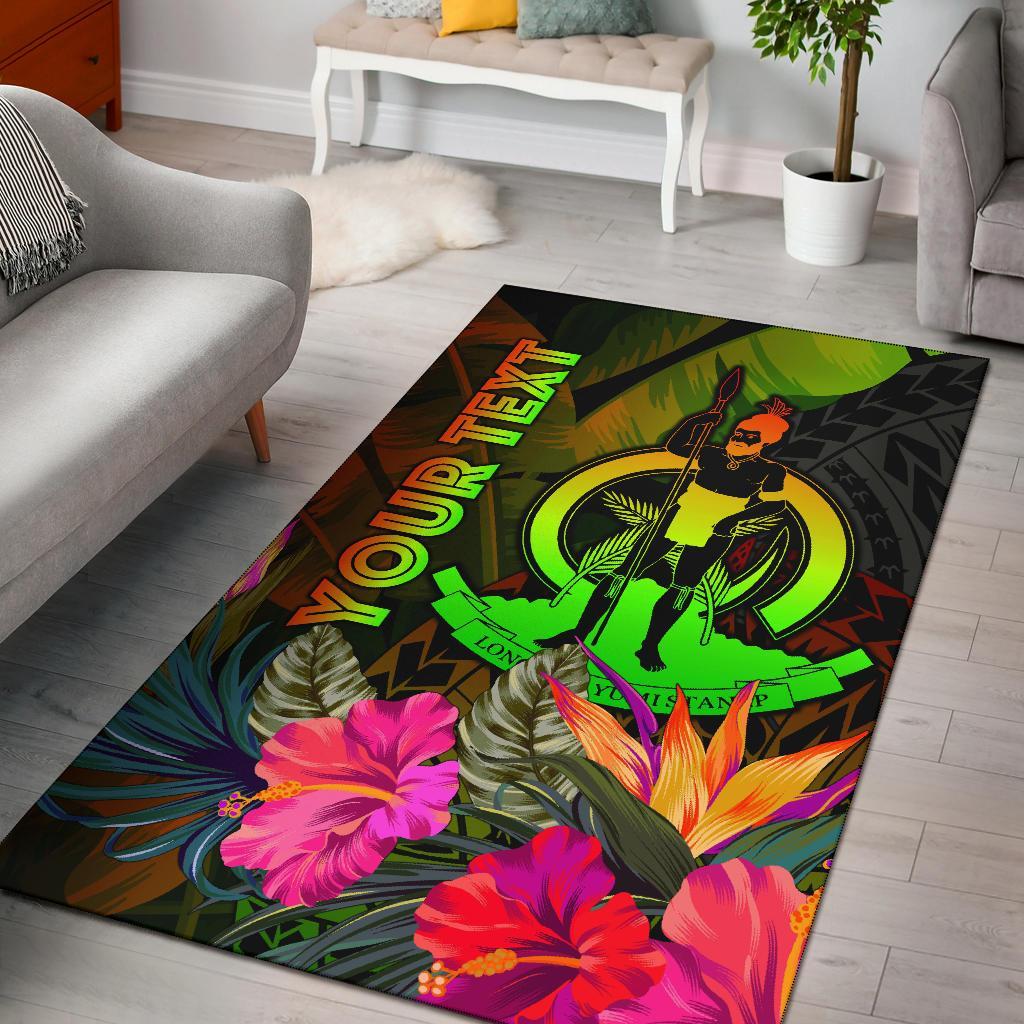 Vanuatu Polynesian Personalised Area Rug - Hibiscus and Banana Leaves Reggae - Polynesian Pride