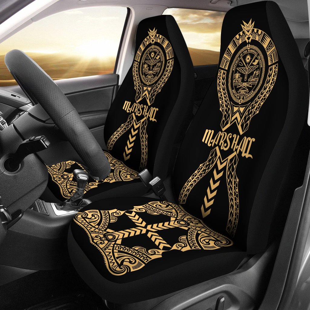 Marshall Islands Car Seat Covers - Marshall Islands Seal Polynesian Tribal Gold Universal Fit Gold - Polynesian Pride