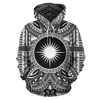 Marshall Islands ll Over Hoodie Marshall Islands Coat of rms Polynesian White Black Unisex Black - Polynesian Pride