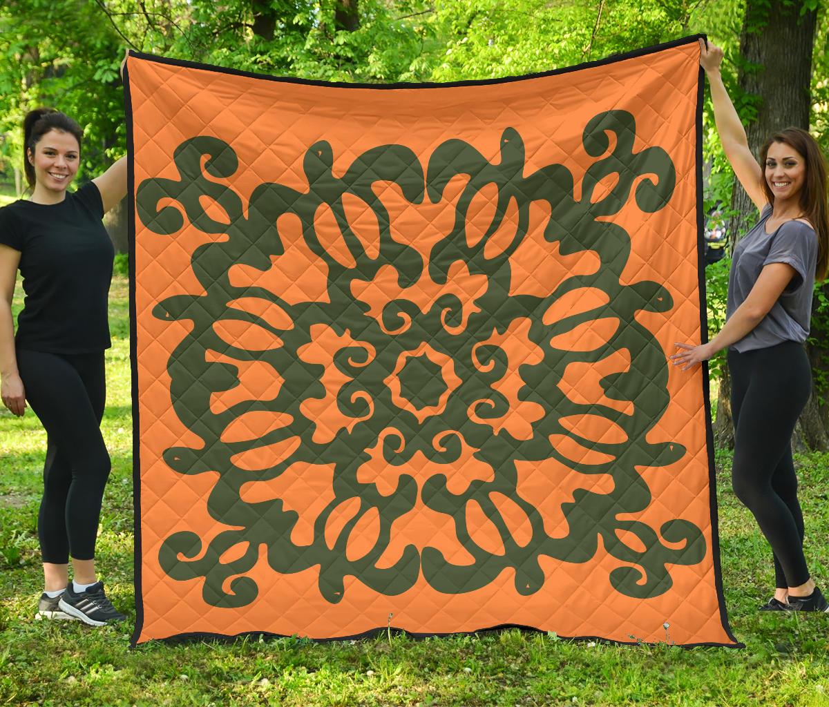 Hawaiian Quilt Turtle Pattern New Orange Premium Quilt - Skin Style - AH Orange - Polynesian Pride