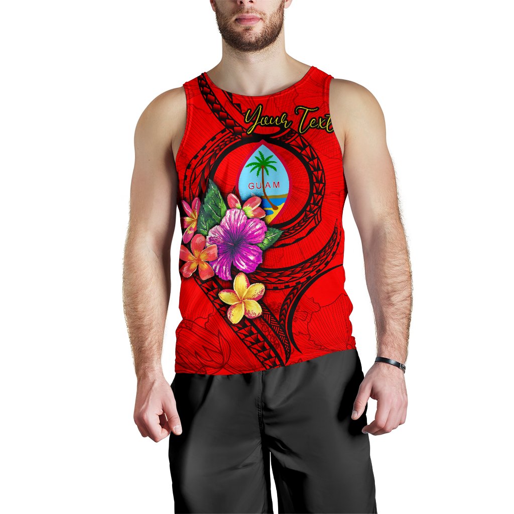 Guam Polynesian Custom Personalised Men's Tank Top - Floral With Seal Red - Polynesian Pride