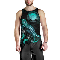 CNMI Polynesian Men Tank Top - Turtle With Blooming Hibiscus Tuquoise - Polynesian Pride