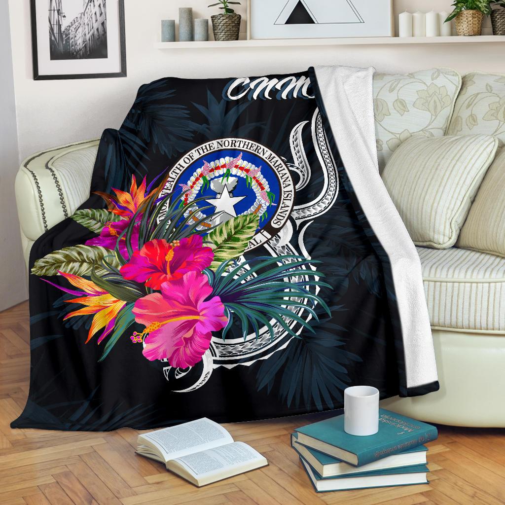 Northern Mariana Islands Polynesian Premium Blanket - Tropical Flower White - Polynesian Pride