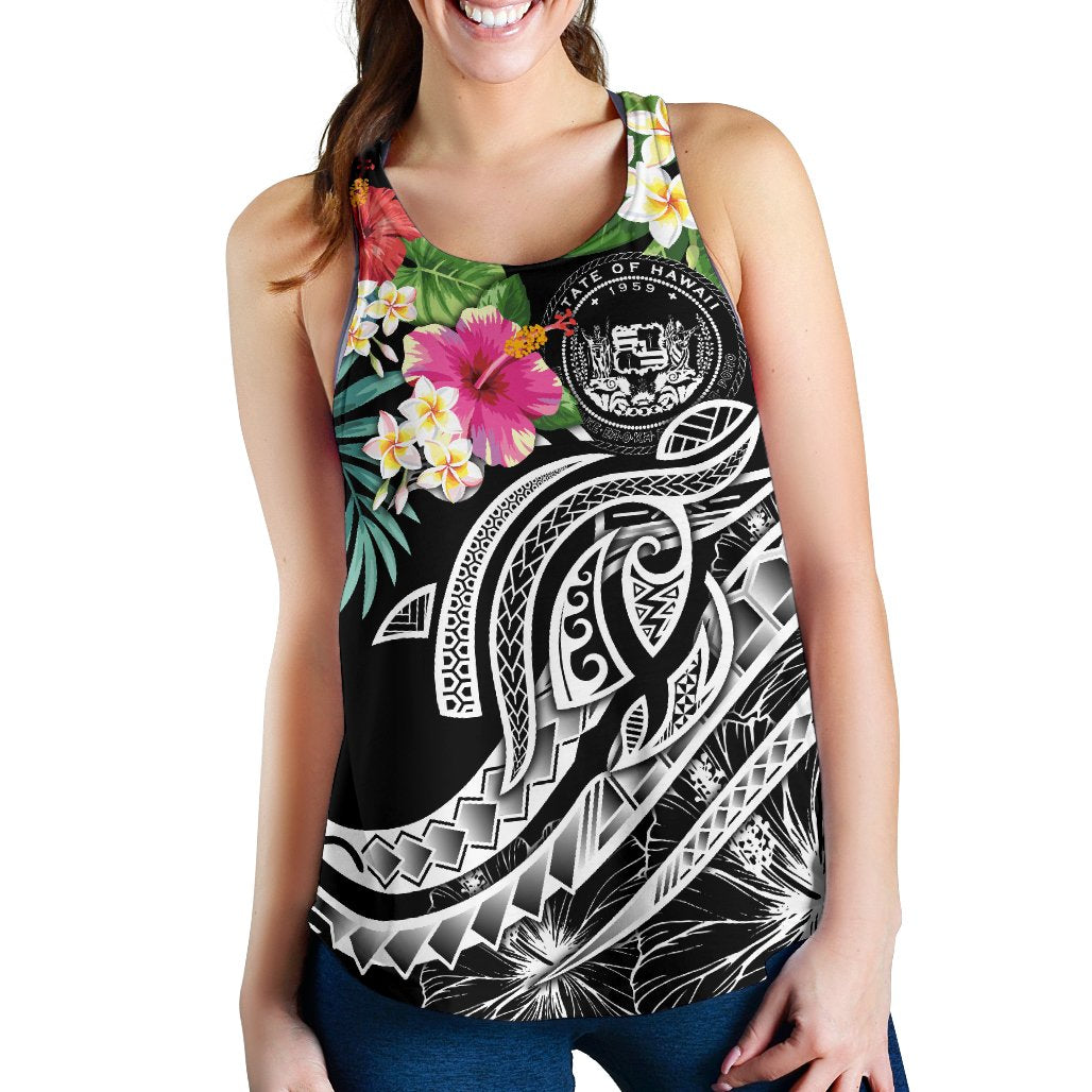 Polynesian Hawaii Women's Racerback Tank - Summer Plumeria (Black) - Polynesian Pride