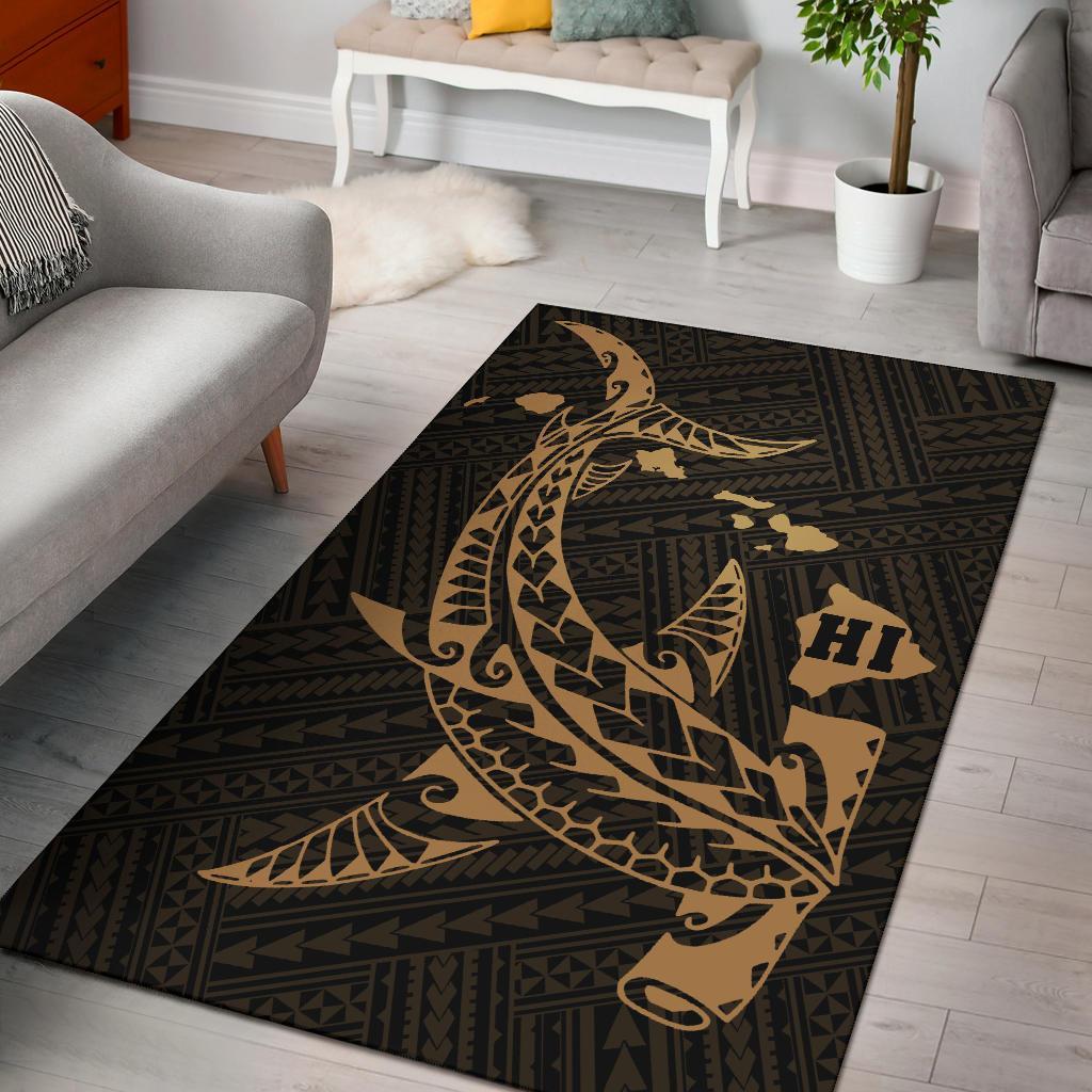 Hawaii Hammerhead Shark Polynesian Rug Rug Gold - Polynesian Pride