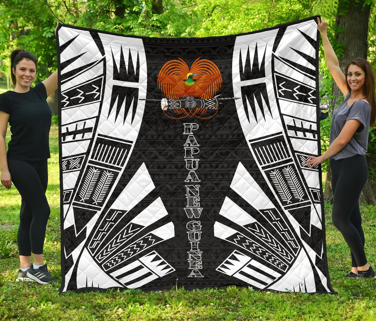 Papua New Guinea Premium Quilt - Papua New Guinea Coat Of Arsms Polynesian White Tattoo Black - Polynesian Pride