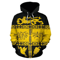 Fiji Tapa Zip Hoodie Fiji Yellow Coat of Arms - Polynesian Pride