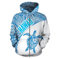 Hawaii Zip up Hoodie Hawaii Turtle Mermaid Polynesian Tattoo White Blue Version - Polynesian Pride