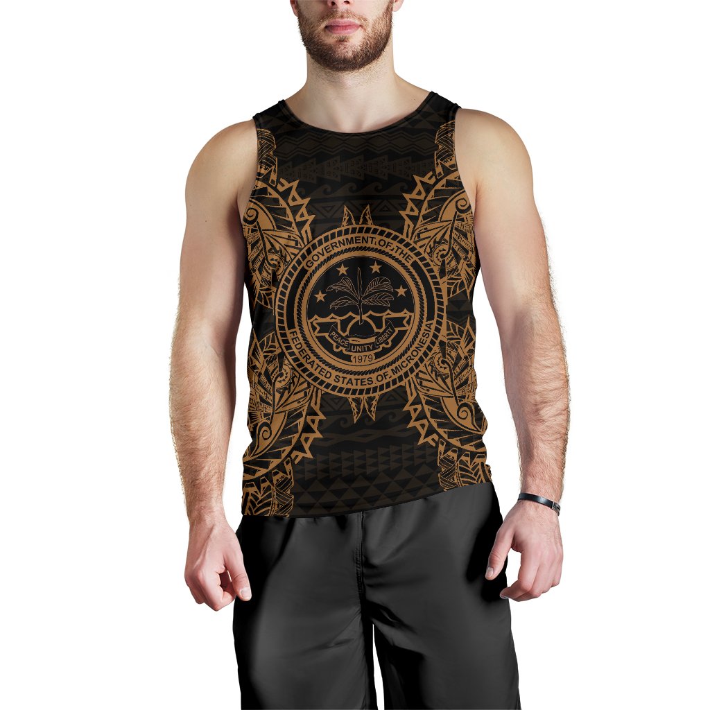 Federated States Of Micronesian Polynesian Men Tank Top Map Gold Gold - Polynesian Pride