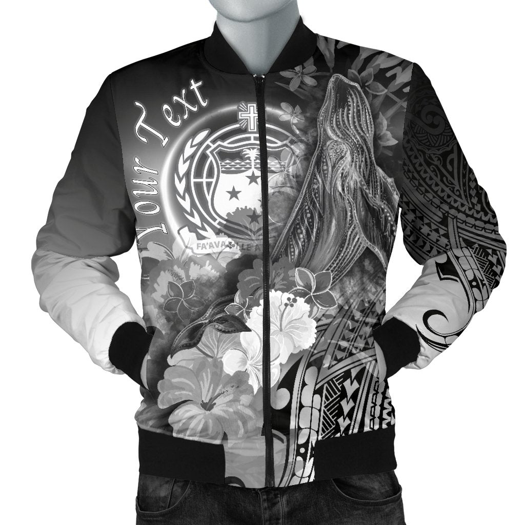 Custom Personalised Samoa Men's Bomber Jacket- Humpback Whale with Tropical Flowers (White) White - Polynesian Pride