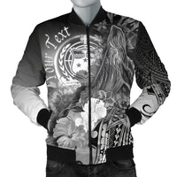 Custom Personalised Samoa Men's Bomber Jacket- Humpback Whale with Tropical Flowers (White) White - Polynesian Pride