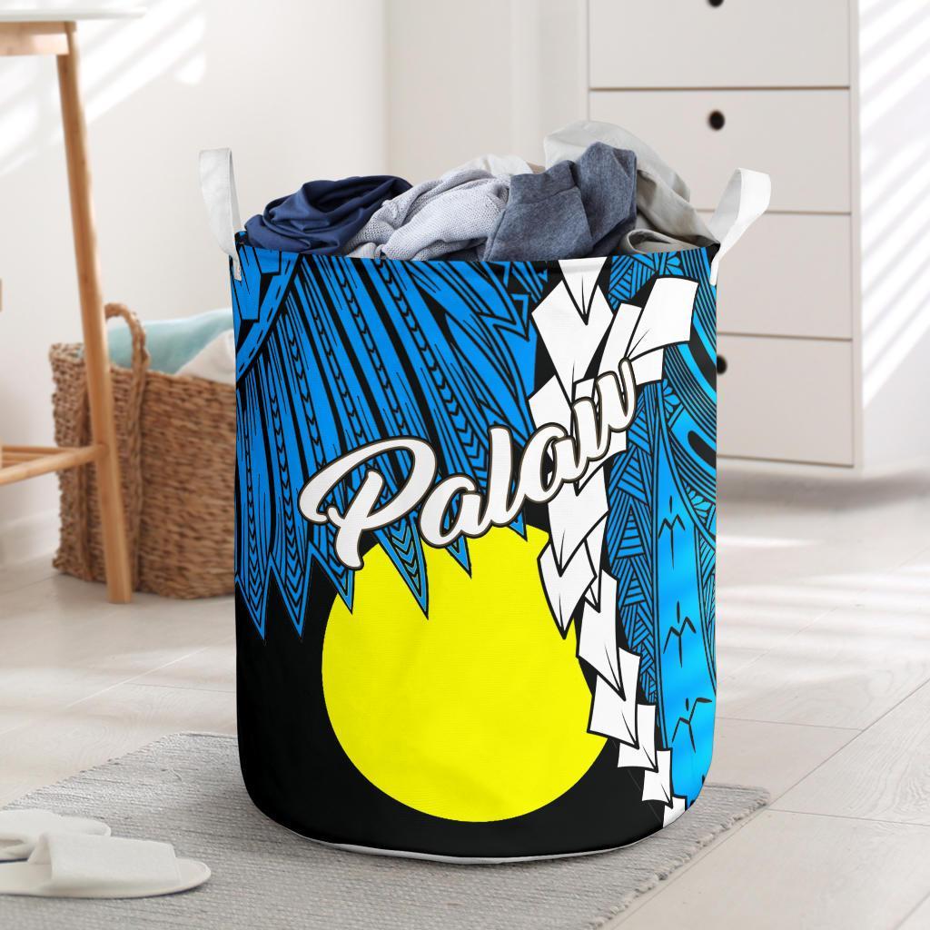 Palau Polynesian Laundry Basket - Tribal Wave Tattoo Blue Flag Style - Polynesian Pride