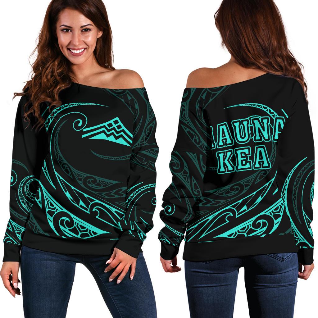 Hawaiian Mauna Kea Polynesian Women's Off Shoulder Sweater - Turquoise - Frida Style Blue - Polynesian Pride
