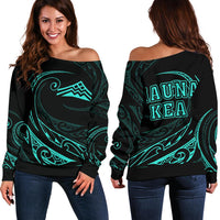 Hawaiian Mauna Kea Polynesian Women's Off Shoulder Sweater - Turquoise - Frida Style Blue - Polynesian Pride