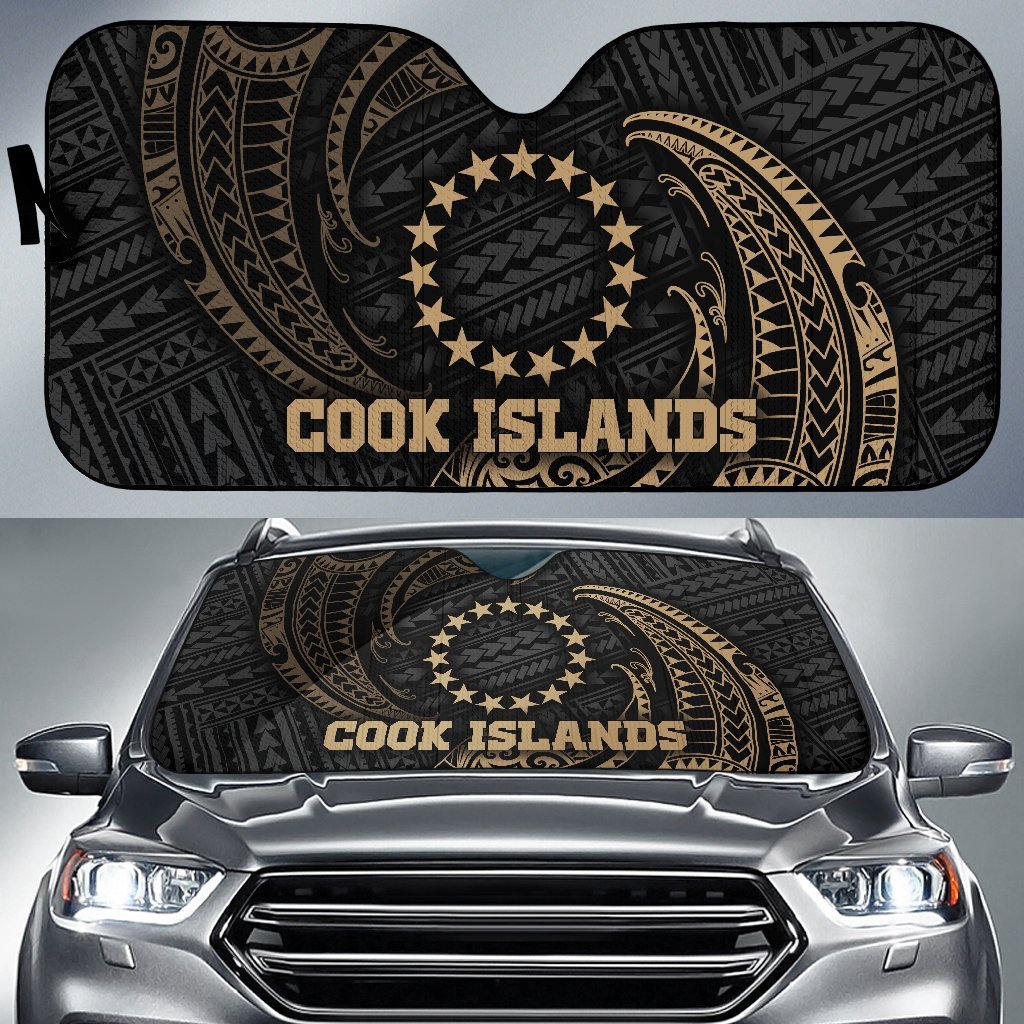 Polynesian Cook Islands Sun Shades - Gold Tribal Wave Auto Sun Shade Universal Fit Gold - Polynesian Pride