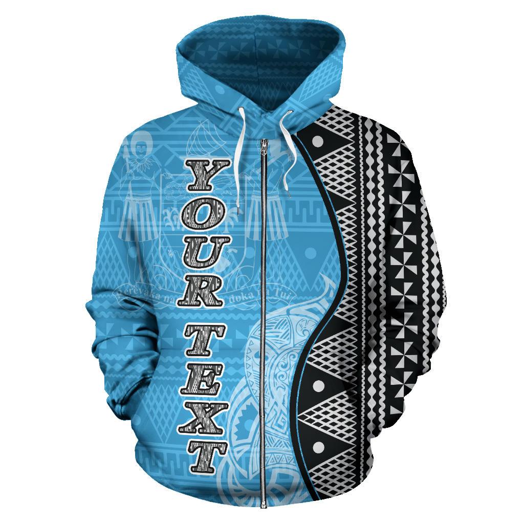 Fiji Polynesian Custom Zip up Hoodie Tapa Pattern Coconut Tree - Polynesian Pride