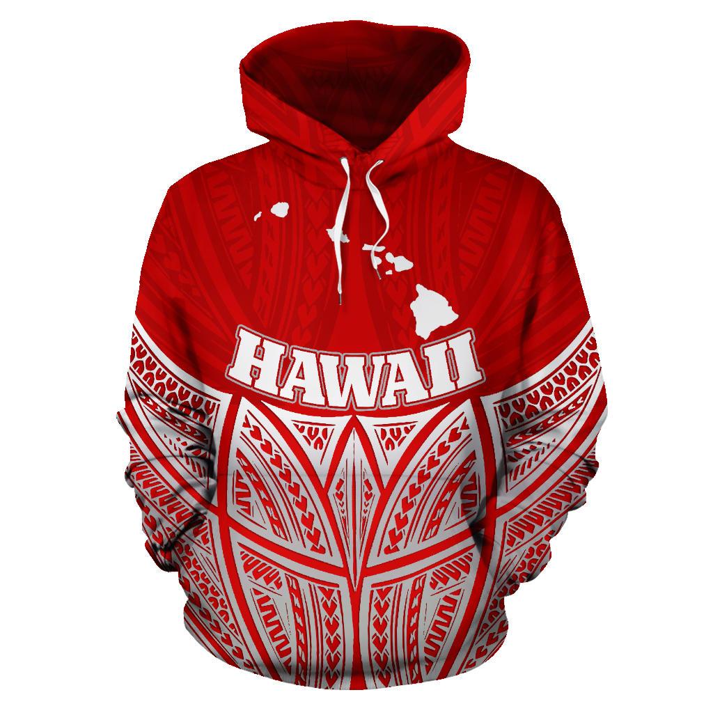 Hawaii Polynesian Hoodie Red Pride Map nd Seal - Polynesian Pride